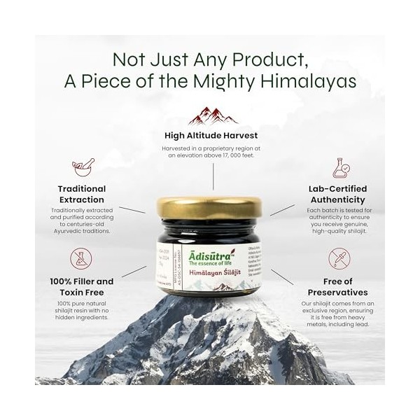 Adisutra – Résine Shilajit | Qualité testée avec de lacide fulvique et des oligo-minéraux | Shilajit pur pour homme et femme