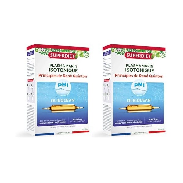 OLIGOCÉAN – PMI Plasma Marin Isotonique – Principes de Quinton – Fabrication française – 20 ampoules de 10 ml Lot de 2 Oligo...