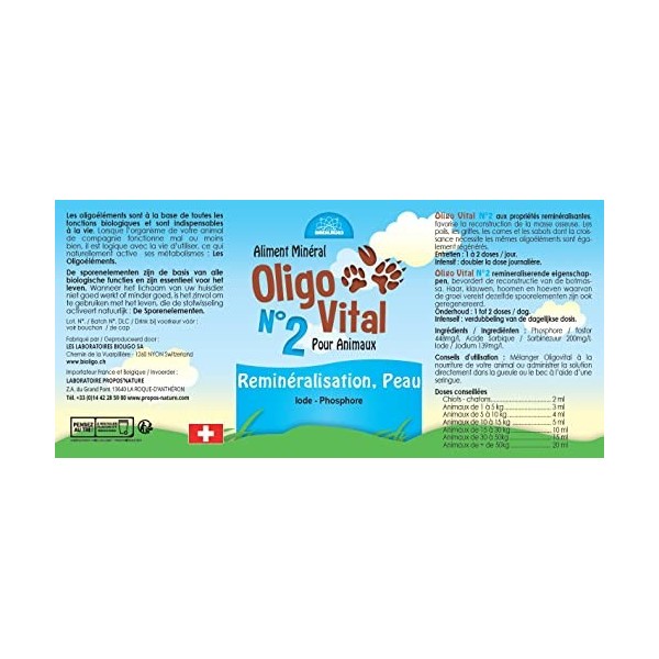 Oligovital N°2 - Oligoéléments pour animaux - Reminéralisation - 100 ml - Bioligo