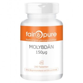 Fair & Pure Molybdène 150μg, 240 comprimés, 150μg par comprimé, complément alimentaire végétalien sans additifs, fabriqué en 