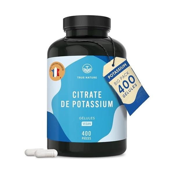 Citrate de Potassium 2.222 mg | 400 Gélules pour 200 jours - 800 mg Potassium Élémentaire - Complément Haute Dose - Vegan - S