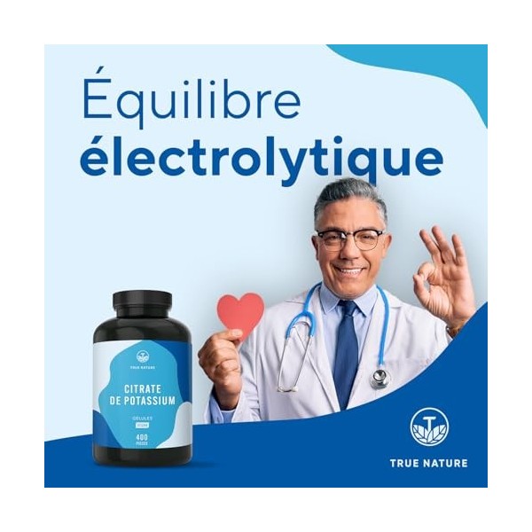 Citrate de Potassium 2.222 mg | 400 Gélules pour 200 jours - 800 mg Potassium Élémentaire - Complément Haute Dose - Vegan - S