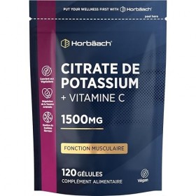 Citrate de Potassium avec Vitamine C | 1500mg | 120 Comprimés Végans | Développement musculaire et Électrolytes EFSA | Haut D