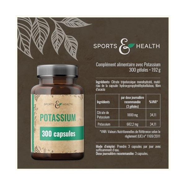 Gélules de Potassium Citrate – 300 Gélules – Végan – 682,2 mg par Portion Quotidienne – Citrate de Potassium complément alime