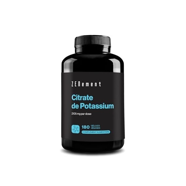 Citrate de Potassium 2105 mg par Dose 800 mg de Potassium Élémentaire en 2 gélules – 180 Gélules pour 3 Mois – Soutien Musc