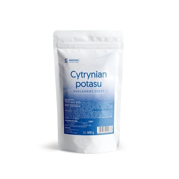 Citrate de potassium – Poudre de 500 g – Sans additifs – 720 mg de potassium pur par portion quotidienne – Emballage étanche 