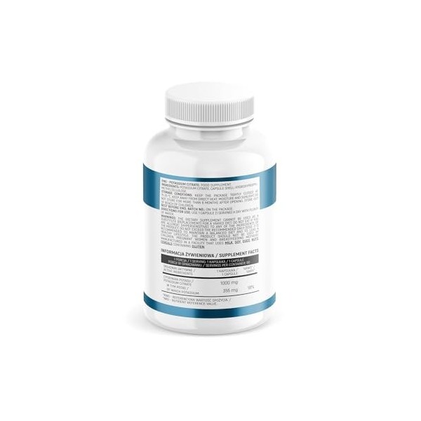 INSPORT Nutrition - Citrate de Potassium 1000mg dont 355 mg de Potassium élémentaire - 90 gélules - Plus de 3 mois dapprovis