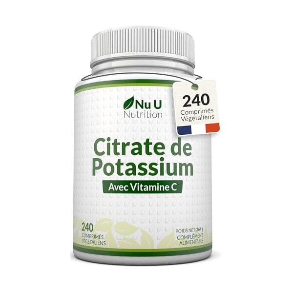 Supplément de Potassium 1550mg & Vitamine C - 240 Comprimés Végétaliens - 4 Mois d’Approvisionnement -Citrate de Potassium à 
