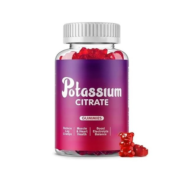 Gummies au citrate de potassium, adultes femmes et hommes, soutien aux crampes des jambes et à la santé musculaire
