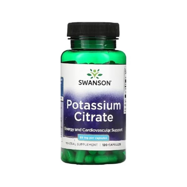 Swanson - Potassium Citrate | Soutien Cardio-Vasculaire, Production dÉnergie, Fonction Rénale - 120 Capsules
