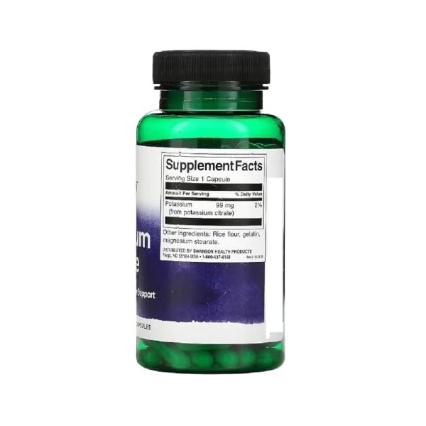 Swanson - Potassium Citrate | Soutien Cardio-Vasculaire, Production dÉnergie, Fonction Rénale - 120 Capsules