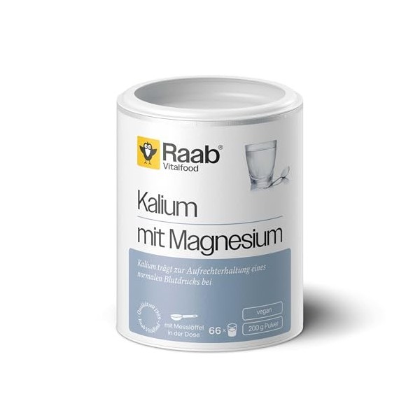 Raab Vitalfood Potassium avec poudre de magnésium 200 g - Pour les nerfs, la fonction musculaire et le potassium pour la pr