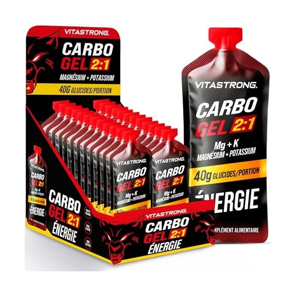 Vitastrong Carbo Gel 2:1 Energy, 24 Sachets Monodoses 60ml, Gel Sport Énergétique, 40g Glucides, 56mg Magnésium, 300mg Potass...