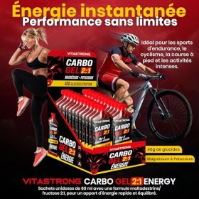 Vitastrong Carbo Gel 2:1 Energy, 24 Sachets Monodoses 60ml, Gel Sport Énergétique, 40g Glucides, 56mg Magnésium, 300mg Potass...