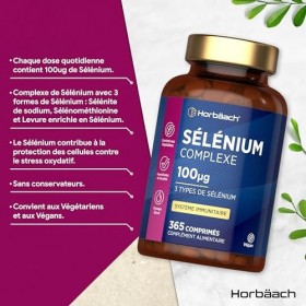 Selenium - 365 Comprimés Vegan | Complexe de Sélénite et L-Sélénométhionine | Pour Système Immunitaire, Cheveux et Ongles | S