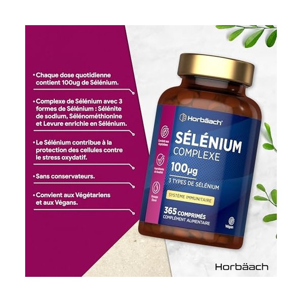 Selenium - 365 Comprimés Vegan | Complexe de Sélénite et L-Sélénométhionine | Pour Système Immunitaire, Cheveux et Ongles | S