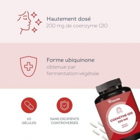 Coenzyme Q10 200mg - Antioxydant Naturel Puissant, Anti-Âge - Forme Stable Ubiquinone - Avec Sélénium - 60 Gélules Vegan - Fa