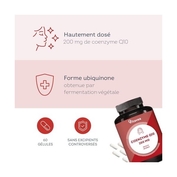 Coenzyme Q10 200mg - Antioxydant Naturel Puissant, Anti-Âge - Forme Stable Ubiquinone - Avec Sélénium - 60 Gélules Vegan - Fa