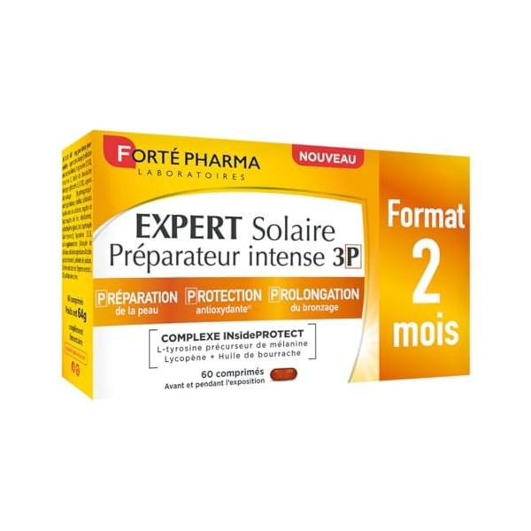 Forté Pharma - Expert Solaire Préparateur Intense 3P - Complement alimentaire bronzage 3en1 - Préparateur solaire Protège Pro