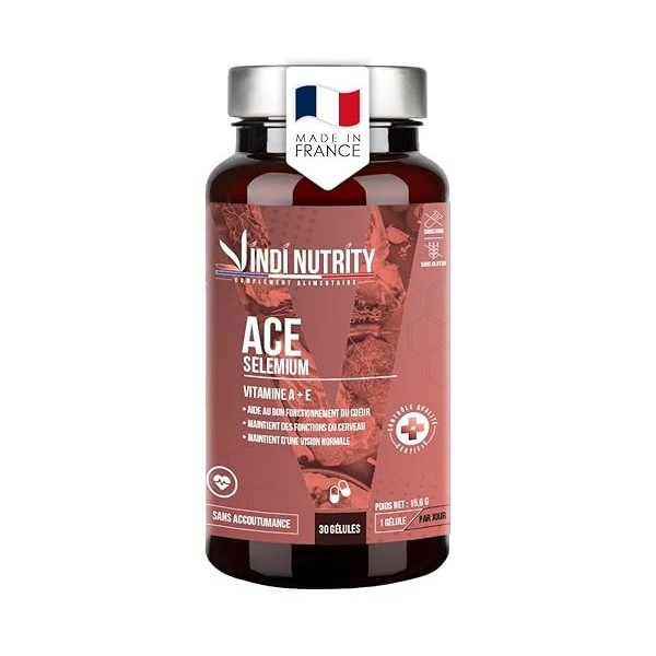 ACE Sélénium, Vitamines A, C, E, Complément Alimentaire, 30 Gélules, VINDI NUTRITY, Fabriqué en France Sélénium
