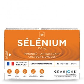 Granions® SÉLÈNIUM 150 µg - 30 ampoules : 30 jours - Immunité - Antioxydant - Cheveux & ongles - 150 µg de Sélénium - Made in...