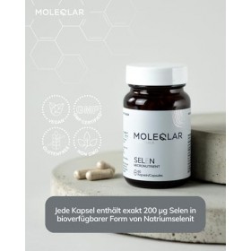 MoleQlar Sélénium 60 gélules – 200 µg sélénite de sodium/capsule, 60 jours, végan, certifié Allemagne
