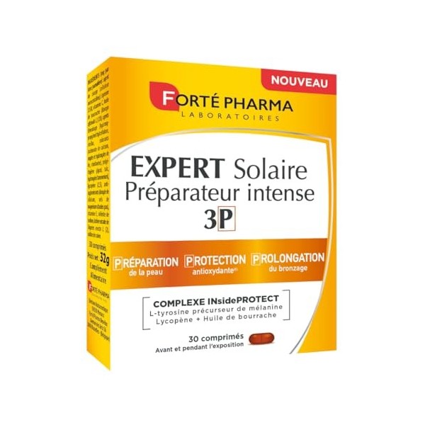 Forté Pharma - Expert Solaire Préparateur Intense 3P - 3-en-1 Prépare, Protège et Prolonge - Antioxydant - Sélénium, L-Tyrosi