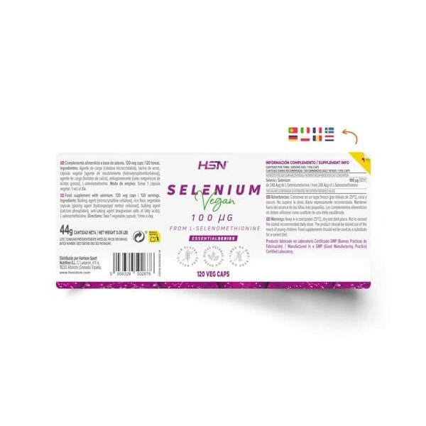 HSN Selenium | L-Sélénométhionine 100 mcg | 4 mois dapprovisionnement | Haute biodisponibilité | Végétalien, sans gluten, sa