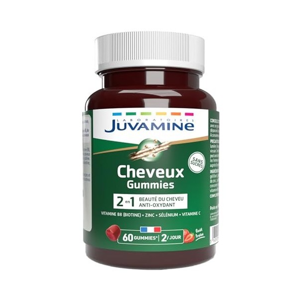 JUVAMINE - Gummies Cheveux 2-en-1 - Beauté et Santé du cheveu - Antioxydant - Sélénium - Vitamine B8 - Zinc - Vitamine B6 - V...