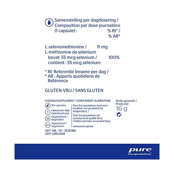 Pure Encapsulations - Sélénium 55 - L-Méthionine de Sélénium - Oligo-Élément & Antioxydant - Aide au Fonctionnement Normal du