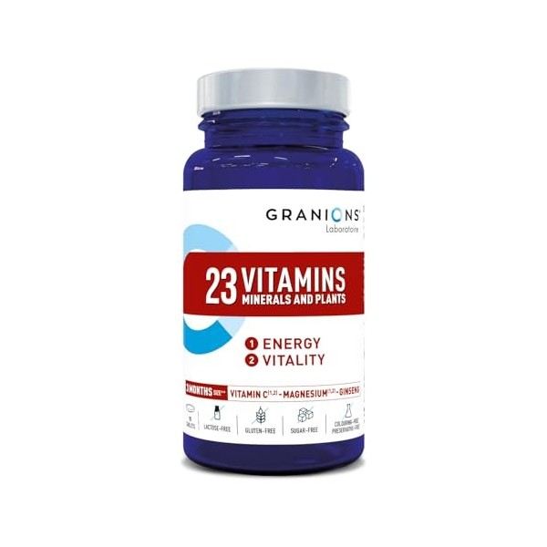 GRANIONS 23 VITAMINES, MINERAUX, PLANTES ENERGIE | 150 µg dIODE 100% des AR | Vit A B C D3 E + oligoelements Zinc Magnesium 