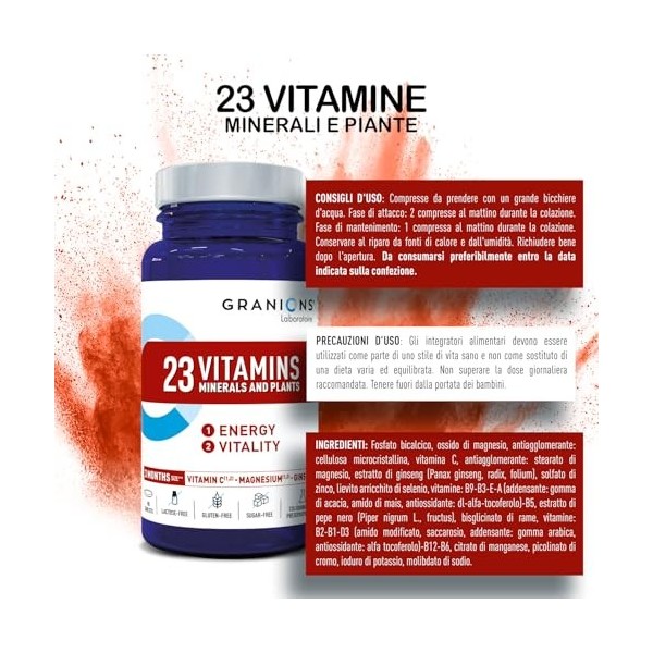 GRANIONS 23 VITAMINES, MINERAUX, PLANTES ENERGIE | 150 µg dIODE 100% des AR | Vit A B C D3 E + oligoelements Zinc Magnesium 