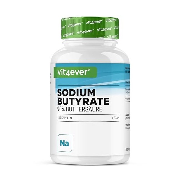 Butyrate de sodium - 180 gélules de 600 mg - Premium : 90% dacide butyrique - Butyrate de sodium pur sans additifs indésirab