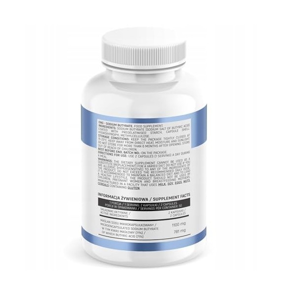 Butyrate de sodium microencapsulé 1100 mg – 100 gélules – Soutien santé intestinale & flore – Libération contrôlée – Insport 