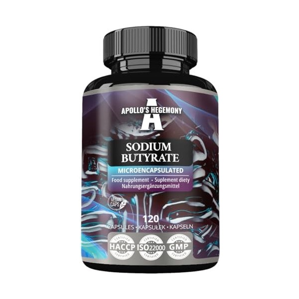 Sodium Butyrate High Dose 580 mg 30% Butyric Acid , 240 Capsules Végétales, 8 Mois, Supplément de Sodium pour Soutenir la Sa