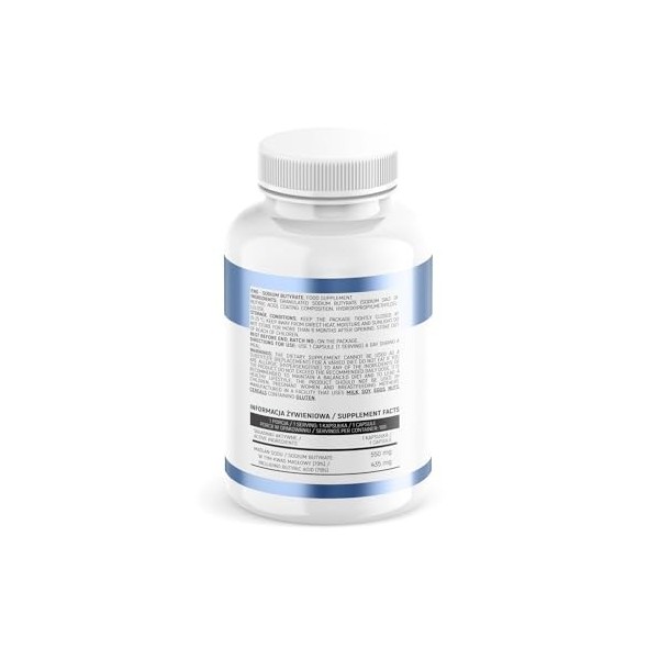Butyrate de Sodium – 100 Gélules | Complément Alimentaire avec Acide Butyrique 79%, Formule Simple et Naturelle, Haute Qualit
