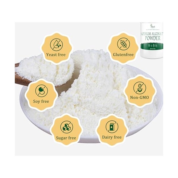 Alginate de sodium en poudre 110 g, 100 % pur qualité alimentaire, alginate de sodium, poudre épaississante naturelle pour de