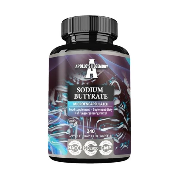 Butyrate de Sodium Haute Dose 580 mg 30% Acide Butyrique , 120 Capsules Végétales, 4 Mois, Supplément de Sodium pour Souteni