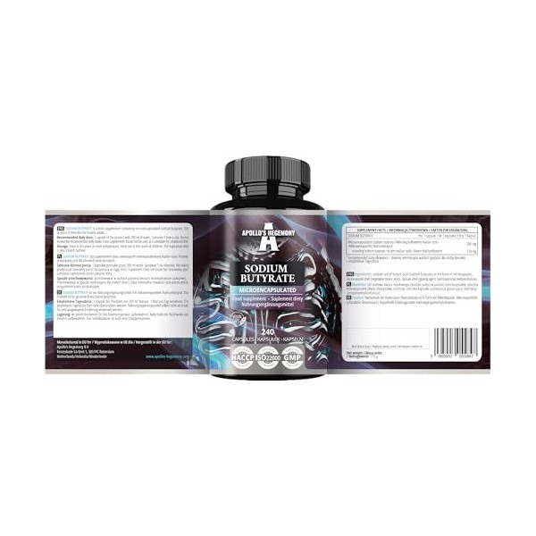 Butyrate de Sodium Haute Dose 580 mg 30% Acide Butyrique , 120 Capsules Végétales, 4 Mois, Supplément de Sodium pour Souteni
