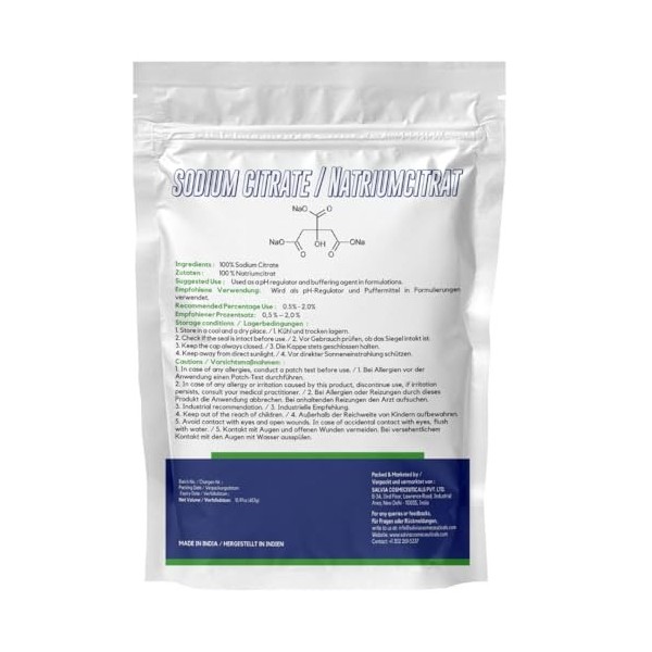 Myoc Cosmetic Grade Sodium Citrate – Agent régulateur de pH et polisseur pour soins de la peau, soins personnels et formulati