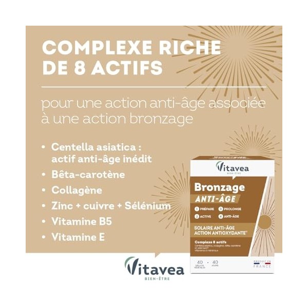Vitavea - Bronzage Anti-Âge - Prépare, Active et Prolonge les effets du soleil - Peau Sublimée - Complément Alimentaire avec ...
