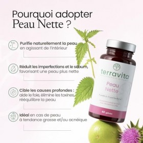 PEAU NETTE | Action Détox Anti Acné & Points Noirs | Zinc Bisglycinate 15mg + Bardane + Biotine + Propolis | Régule la Produc