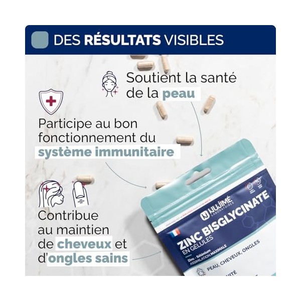 Zinc Bisglycinate 15mg + Sélénium | Assimilation Maximale | Peau, Ongles, Cheveux, Immunité, Fertilité | Fabriqué en France ...