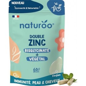 Double Zinc : Bisglycinate & Zinc Végétal Shiitake bio & basilic sacré bio - 60 Gélules Vegan 2 mois - Immunité, Peau, Ch