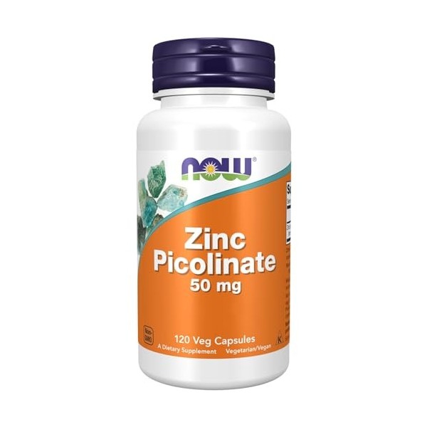 Now Foods Zinc Picolinate, 50mg, hautement dosé, 120 Capsules Végétaliennes, Sans Gluten, Sans Soja, Sans OGM, Végétarien