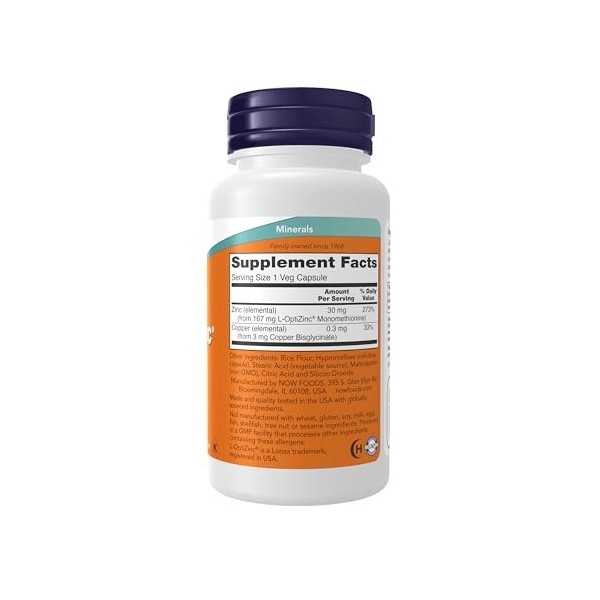 NOW Foods L-OptiZinc, 320mg - 100 vcaps