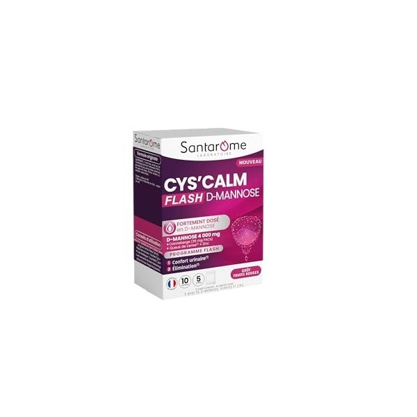 Santarome - Cyscalm D-Mannose Flash - Complément alimentaire confort urinaire - Canneberge, queue de Cerise - 10 sachets - M