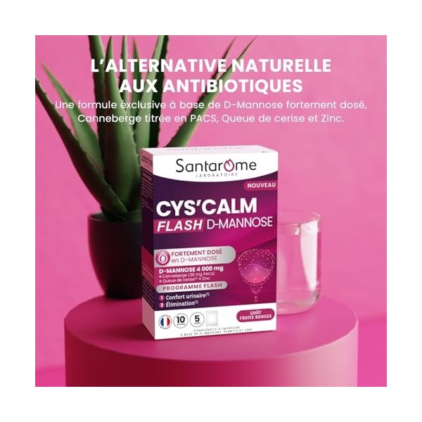 Santarome - Cyscalm D-Mannose Flash - Complément alimentaire confort urinaire - Canneberge, queue de Cerise - 10 sachets - M