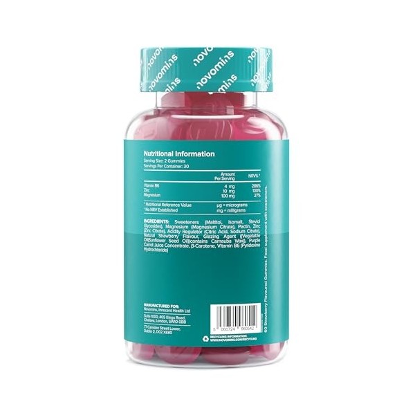 Gummies Zinc & Magnesium avec Vitamine B6 - Sans Sucre ZMA - Soutien à la Santé Musculaire & Osseuse - ZMA Magnésium Zinc et 