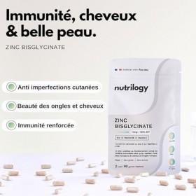 Zinc Bisglycinate 10mg | Haute absorption & Assimilation optimale | Avec Vitamines C et B6 | Immunité, Peau, Cheveux & Ongles